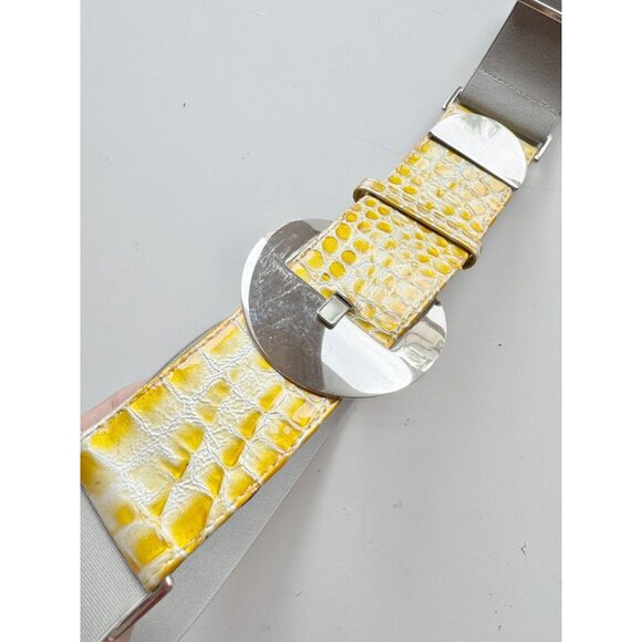 SUZI ROHER Yellow Patent Croc Embossed Leather Elastic Stretch Belt, Size S+ - Picture 2 of 10